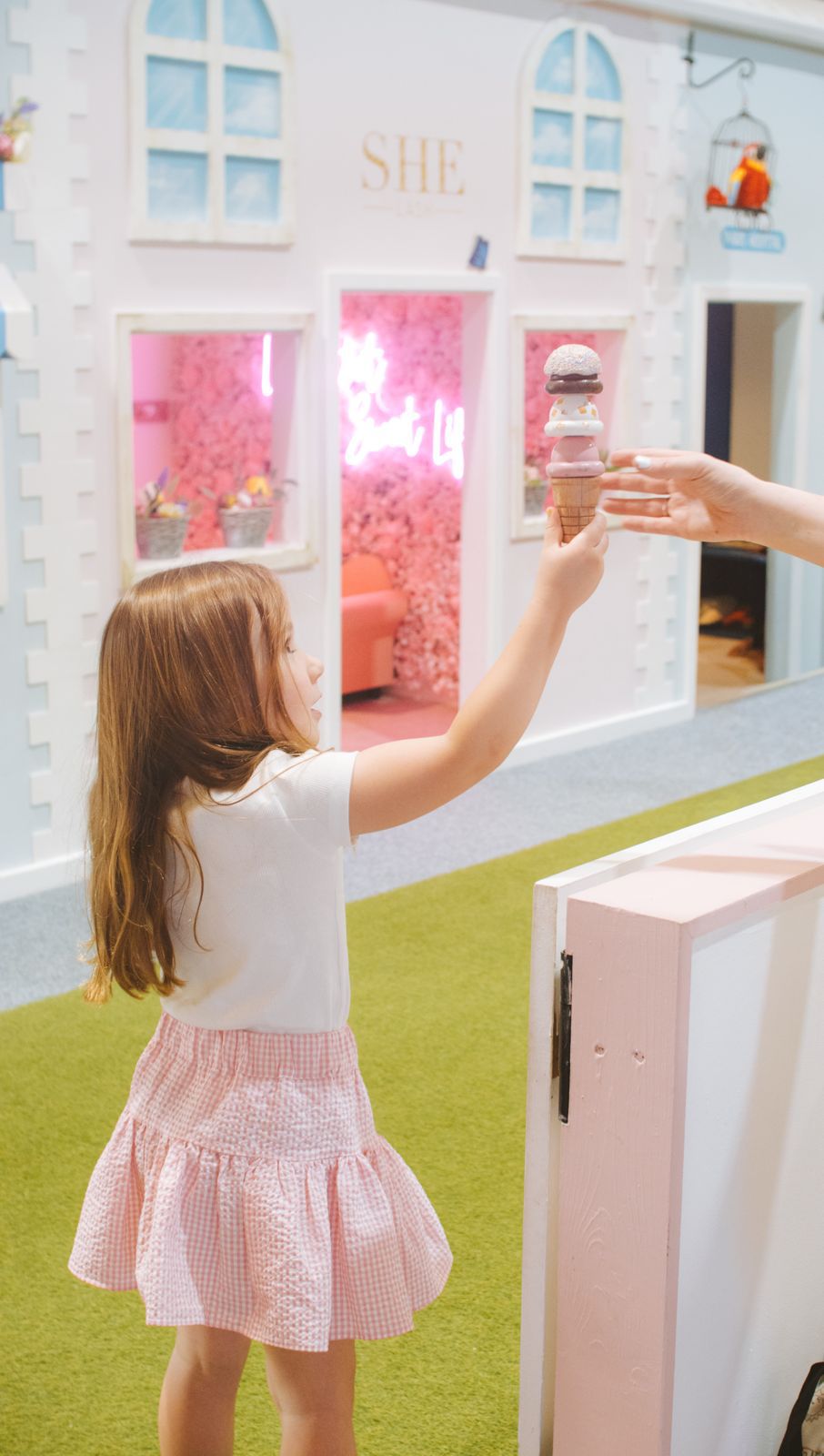 Child playing in the SHE Salon role play zone at Giggle Street Shrewsbury