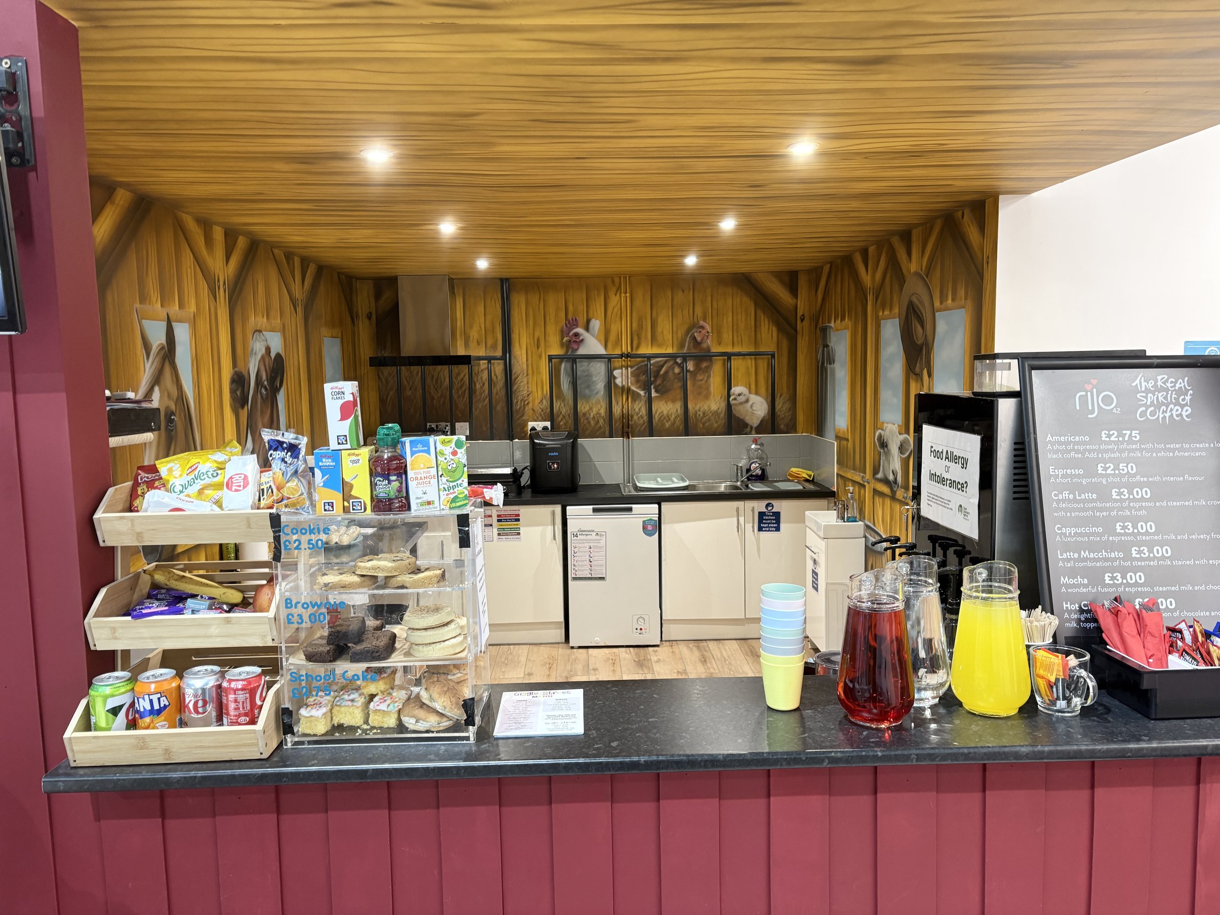 Fresh drinks snacks and cakes at the Giggle Street café counter