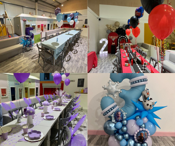 Party setup collage showing different themes