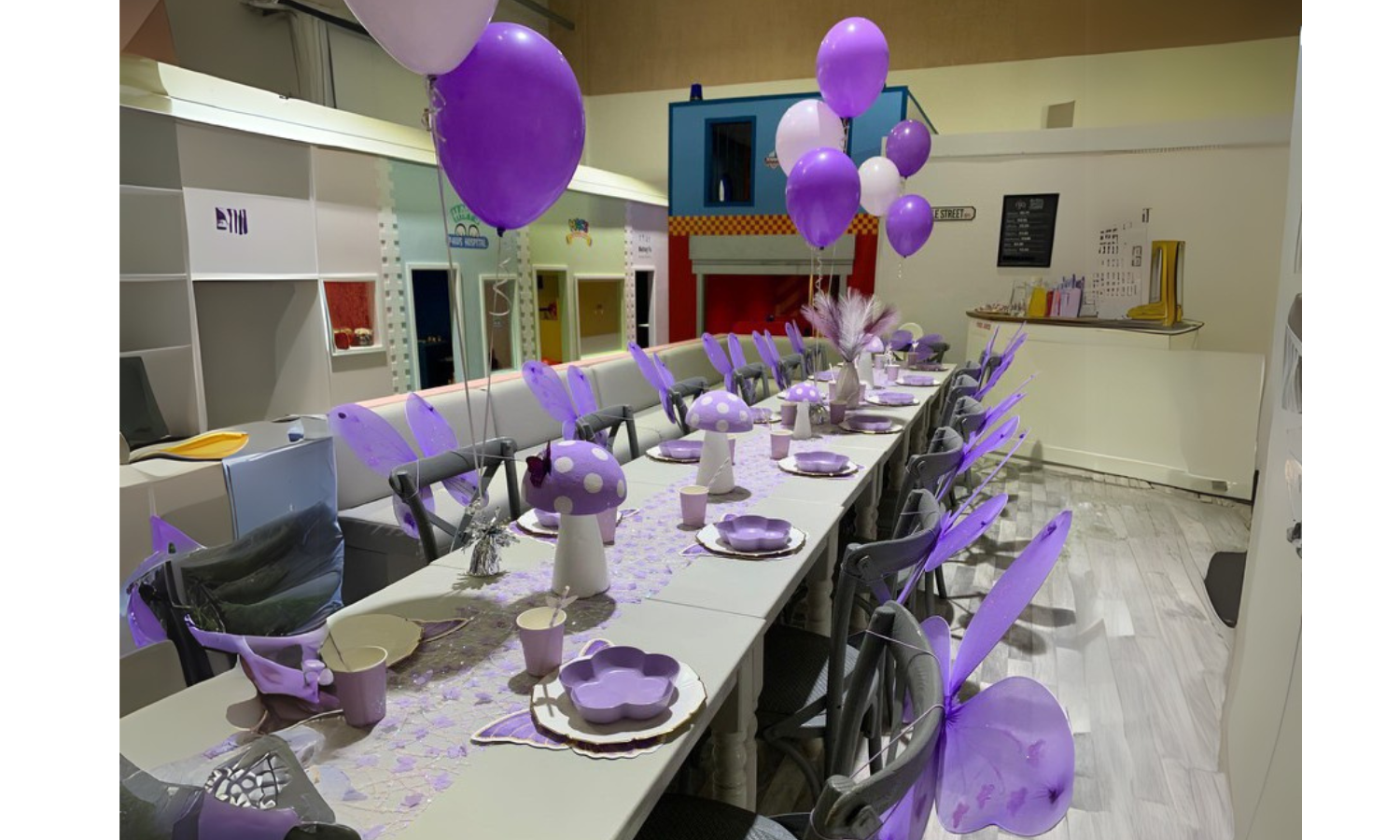 Purple themed birthday party at Giggle Street